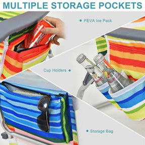 2-Pack Folding Beach Chair, Backpack Lawn Chairs, Sling Camping Chair, Patio Reclining Chairs with 5 Adjustable Position, Head Pillow