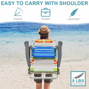 2-Pack Folding Beach Chair, Backpack Lawn Chairs, Sling Camping Chair, Patio Reclining Chairs with 5 Adjustable Position, Head Pillow