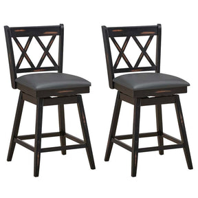 25" Swivel Bar Stools Set of 2 with Back & Rubber Wood Legs, Upholstered Counter Height Dining Chairs for Kitchen Island, Pub, Restaurant