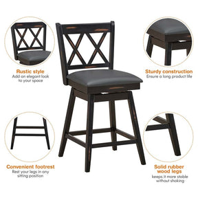25" Swivel Bar Stools Set of 2 with Back & Rubber Wood Legs, Upholstered Counter Height Dining Chairs for Kitchen Island, Pub, Restaurant
