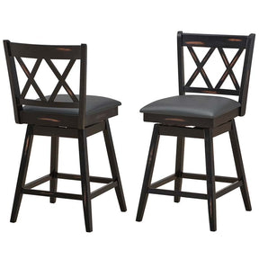 25" Swivel Bar Stools Set of 2 with Back & Rubber Wood Legs, Upholstered Counter Height Dining Chairs for Kitchen Island, Pub, Restaurant