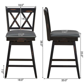 25" Swivel Bar Stools Set of 2 with Back & Rubber Wood Legs, Upholstered Counter Height Dining Chairs for Kitchen Island, Pub, Restaurant