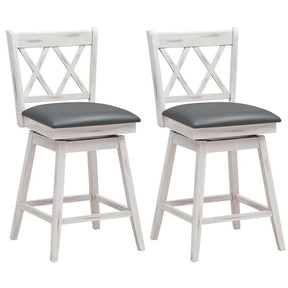 25" Swivel Bar Stools Set of 2 with Back & Rubber Wood Legs, Upholstered Counter Height Dining Chairs for Kitchen Island, Pub, Restaurant