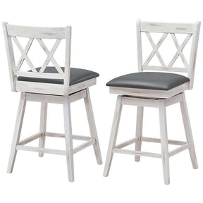 25" Swivel Bar Stools Set of 2 with Back & Rubber Wood Legs, Upholstered Counter Height Dining Chairs for Kitchen Island, Pub, Restaurant