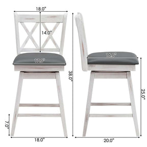 25" Swivel Bar Stools Set of 2 with Back & Rubber Wood Legs, Upholstered Counter Height Dining Chairs for Kitchen Island, Pub, Restaurant