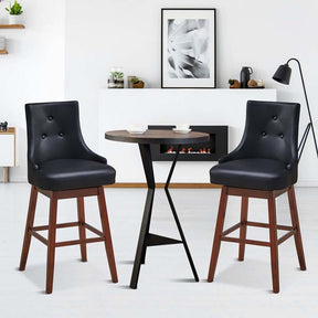 2-Pack 29" Upholstered Swivel Bar Stools with Button Tufted Backrest & Rubber Wood Legs