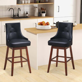 2-Pack 29" Upholstered Swivel Bar Stools with Button Tufted Backrest & Rubber Wood Legs