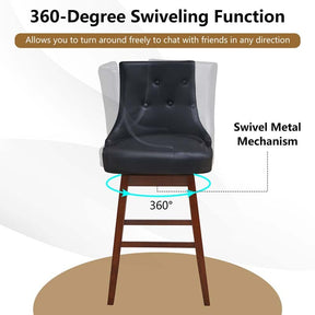 2-Pack 29" Upholstered Swivel Bar Stools with Button Tufted Backrest & Rubber Wood Legs