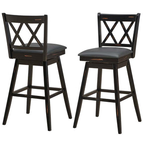 29" Swivel Bar Stools Set of 2 with Back & Rubber Wood Legs, Upholstered Bar Height Dining Chairs for Kitchen Island, Pub, Restaurant