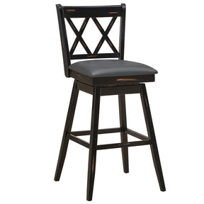 29" Swivel Bar Stools Set of 2 with Back & Rubber Wood Legs, Upholstered Bar Height Dining Chairs for Kitchen Island, Pub, Restaurant