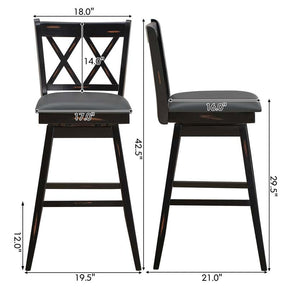 29" Swivel Bar Stools Set of 2 with Back & Rubber Wood Legs, Upholstered Bar Height Dining Chairs for Kitchen Island, Pub, Restaurant