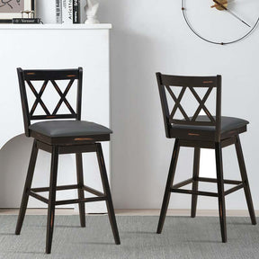 29" Swivel Bar Stools Set of 2 with Back & Rubber Wood Legs, Upholstered Bar Height Dining Chairs for Kitchen Island, Pub, Restaurant