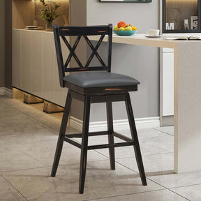 29" Swivel Bar Stools Set of 2 with Back & Rubber Wood Legs, Upholstered Bar Height Dining Chairs for Kitchen Island, Pub, Restaurant