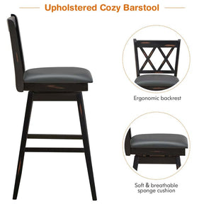 29" Swivel Bar Stools Set of 2 with Back & Rubber Wood Legs, Upholstered Bar Height Dining Chairs for Kitchen Island, Pub, Restaurant