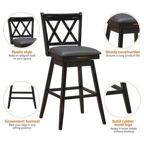 29" Swivel Bar Stools Set of 2 with Back & Rubber Wood Legs, Upholstered Bar Height Dining Chairs for Kitchen Island, Pub, Restaurant