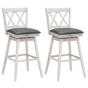 29" Swivel Bar Stools Set of 2 with Back & Rubber Wood Legs, Upholstered Bar Height Dining Chairs for Kitchen Island, Pub, Restaurant