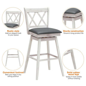 29" Swivel Bar Stools Set of 2 with Back & Rubber Wood Legs, Upholstered Bar Height Dining Chairs for Kitchen Island, Pub, Restaurant