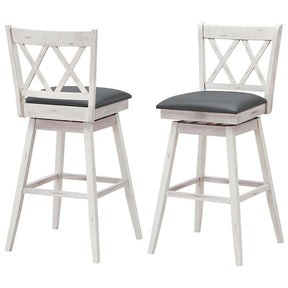 29" Swivel Bar Stools Set of 2 with Back & Rubber Wood Legs, Upholstered Bar Height Dining Chairs for Kitchen Island, Pub, Restaurant