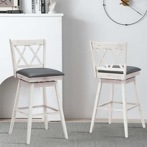 29" Swivel Bar Stools Set of 2 with Back & Rubber Wood Legs, Upholstered Bar Height Dining Chairs for Kitchen Island, Pub, Restaurant