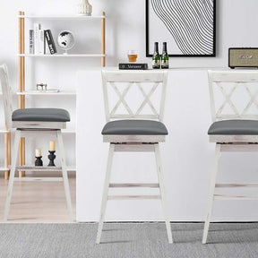 29" Swivel Bar Stools Set of 2 with Back & Rubber Wood Legs, Upholstered Bar Height Dining Chairs for Kitchen Island, Pub, Restaurant