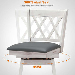 29" Swivel Bar Stools Set of 2 with Back & Rubber Wood Legs, Upholstered Bar Height Dining Chairs for Kitchen Island, Pub, Restaurant