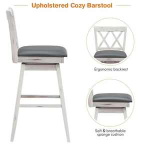29" Swivel Bar Stools Set of 2 with Back & Rubber Wood Legs, Upholstered Bar Height Dining Chairs for Kitchen Island, Pub, Restaurant