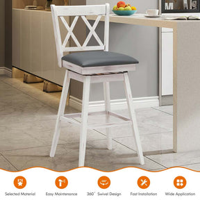 29" Swivel Bar Stools Set of 2 with Back & Rubber Wood Legs, Upholstered Bar Height Dining Chairs for Kitchen Island, Pub, Restaurant