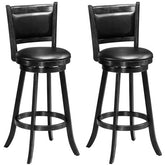 29" Wood Swivel Bar Stools Set of 2 with Back, PVC Leather Cushion Seat, Upholstered Bar Height Dining Chairs for Kitchen Island Living Room