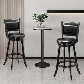 29" Wood Swivel Bar Stools Set of 2 with Back, PVC Leather Cushion Seat, Upholstered Bar Height Dining Chairs for Kitchen Island Living Room