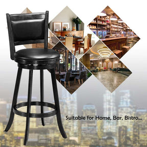 29" Wood Swivel Bar Stools Set of 2 with Back, PVC Leather Cushion Seat, Upholstered Bar Height Dining Chairs for Kitchen Island Living Room