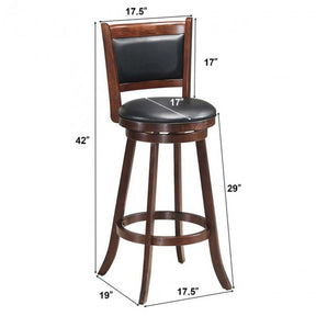 29" Wood Swivel Bar Stools Set of 2 with Back, PVC Leather Cushion Seat, Upholstered Bar Height Dining Chairs for Kitchen Island Living Room