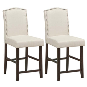 24" Fabric Upholstered Bar Stools Set of 2, Nail Head High Back Counter Height Dining Chairs for Kitchen Island Pub