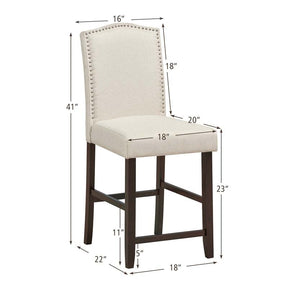 24" Fabric Upholstered Bar Stools Set of 2, Nail Head High Back Counter Height Dining Chairs for Kitchen Island Pub