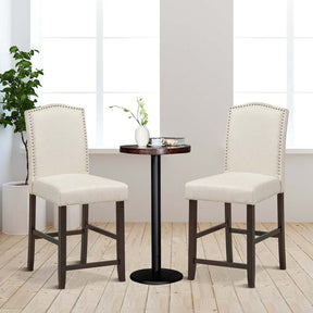 24" Fabric Upholstered Bar Stools Set of 2, Nail Head High Back Counter Height Dining Chairs for Kitchen Island Pub