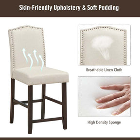 24" Fabric Upholstered Bar Stools Set of 2, Nail Head High Back Counter Height Dining Chairs for Kitchen Island Pub
