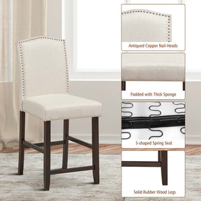 24" Fabric Upholstered Bar Stools Set of 2, Nail Head High Back Counter Height Dining Chairs for Kitchen Island Pub
