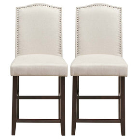 24" Fabric Upholstered Bar Stools Set of 2, Nail Head High Back Counter Height Dining Chairs for Kitchen Island Pub