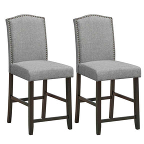 24" Fabric Upholstered Bar Stools Set of 2, Nail Head High Back Counter Height Dining Chairs for Kitchen Island Pub
