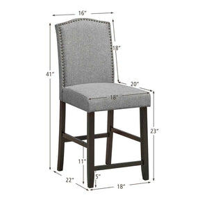 24" Fabric Upholstered Bar Stools Set of 2, Nail Head High Back Counter Height Dining Chairs for Kitchen Island Pub