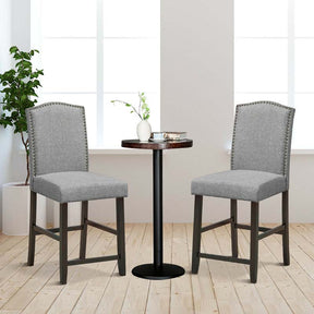 24" Fabric Upholstered Bar Stools Set of 2, Nail Head High Back Counter Height Dining Chairs for Kitchen Island Pub