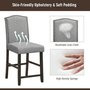 24" Fabric Upholstered Bar Stools Set of 2, Nail Head High Back Counter Height Dining Chairs for Kitchen Island Pub