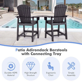Set of 2 Tall Adirondack Chair, HDPE Adirondack Barstools with Middle Connecting Tray & Umbrella Hole
