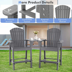 Set of 2 Tall Adirondack Chair, HDPE Adirondack Barstools with Middle Connecting Tray & Umbrella Hole