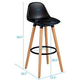 28.5" Bar Stools Set of 2 with Curved Back & PU Leather Seat, Mid Century Modern Armless Bar Height Side Chairs for Kitchen Island, Home Cafe