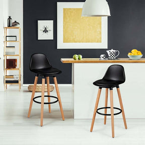 28.5" Bar Stools Set of 2 with Curved Back & PU Leather Seat, Mid Century Modern Armless Bar Height Side Chairs for Kitchen Island, Home Cafe