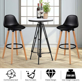 28.5" Bar Stools Set of 2 with Curved Back & PU Leather Seat, Mid Century Modern Armless Bar Height Side Chairs for Kitchen Island, Home Cafe