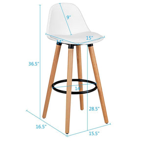 28.5" Bar Stools Set of 2 with Curved Back & PU Leather Seat, Mid Century Modern Armless Bar Height Side Chairs for Kitchen Island, Home Cafe