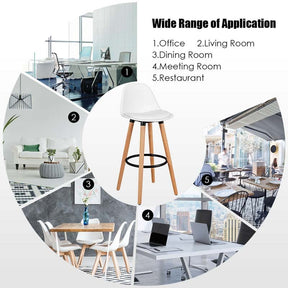 28.5" Bar Stools Set of 2 with Curved Back & PU Leather Seat, Mid Century Modern Armless Bar Height Side Chairs for Kitchen Island, Home Cafe