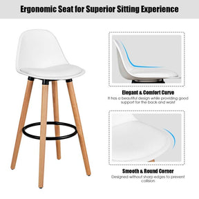 28.5" Bar Stools Set of 2 with Curved Back & PU Leather Seat, Mid Century Modern Armless Bar Height Side Chairs for Kitchen Island, Home Cafe