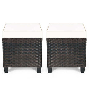2 Pcs Rattan Patio Ottoman Set with Removable Cushions, All Weather Wicker Outdoor Footstool Footrest Seat